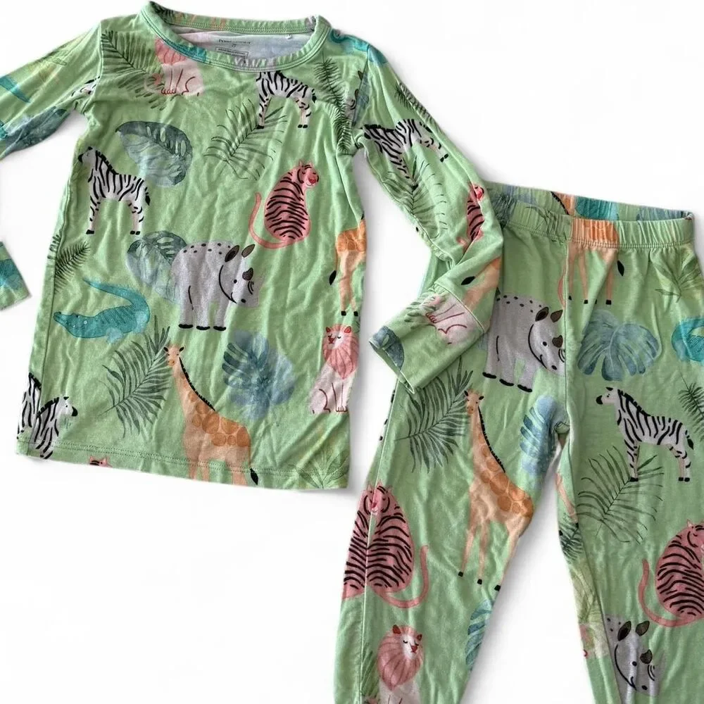 Posh Peanut Bamboo Two Piece Pajama Set in Safari Animals - Size 2T Unisex Kids